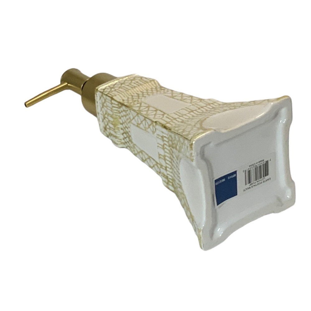 Eiffel Tower Soap Lotion Dispenser Pump Ceramic Satin Gold White - Picture 6 of 15